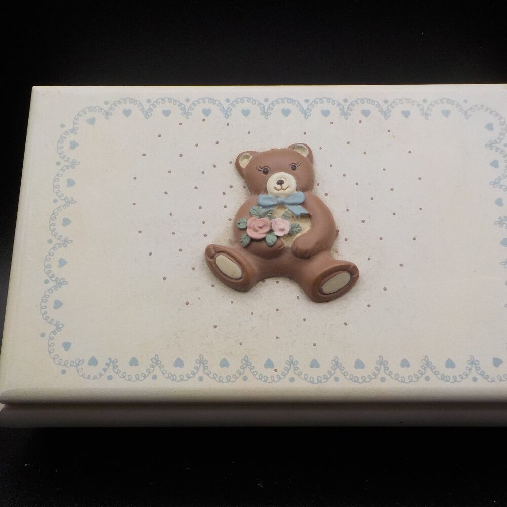 A Cute Teddy Bear Wooden Lined &Divided Interior Jewelry Box